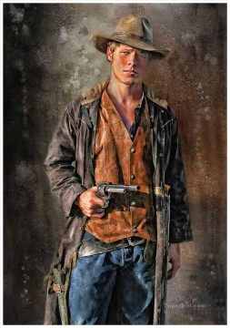 boy with a skull Painting - young COWBOY with gun